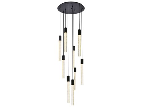 Elegant Lighting Weston 9-Light Black Crystal LED Cylinder Pendant