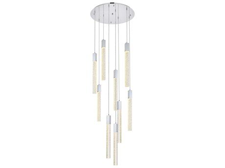 Elegant Lighting Weston 9-Light Chrome Crystal LED Cylinder Pendant