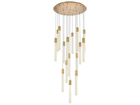 Elegant Lighting Weston 16-Light6-Light Satin Gold Crystal LED Cylinder Pendant