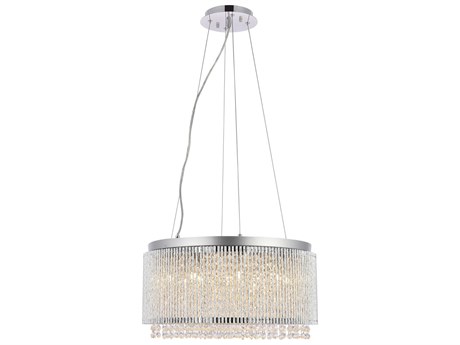 Elegant Lighting Influx 1-Light Chrome Clear Crystal Drum Pendant