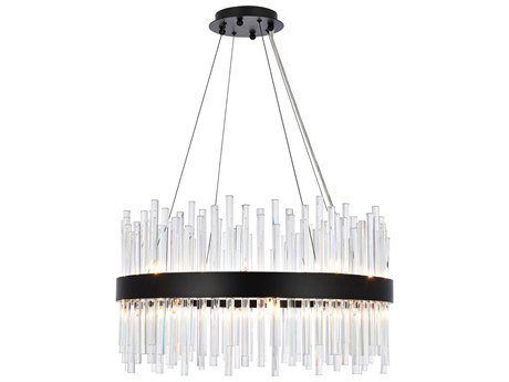 Elegant Lighting Dallas 16-Light6-Light Black Crystal Drum Linear Pendant