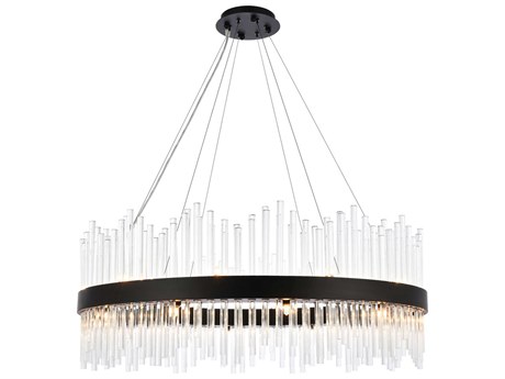 Elegant Lighting Dallas 20-Light Black Crystal Drum Linear Pendant