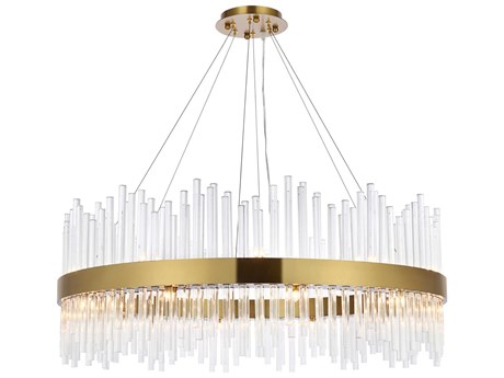 Elegant Lighting Dallas 20-Light Satin Gold Crystal Drum Linear Pendant