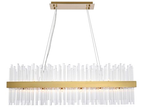 Elegant Lighting Dallas 24-Light Satin Gold Crystal Linear Island Pendant