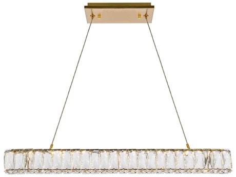 Elegant Lighting Monroe 1-Light Gold Crystal LED Linear Island Pendant
