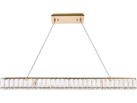 Elegant Lighting Monroe 1-Light Gold Crystal LED Linear Island Pendant