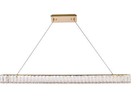 Elegant Lighting Monroe 1-Light Gold Crystal LED Linear Island Pendant