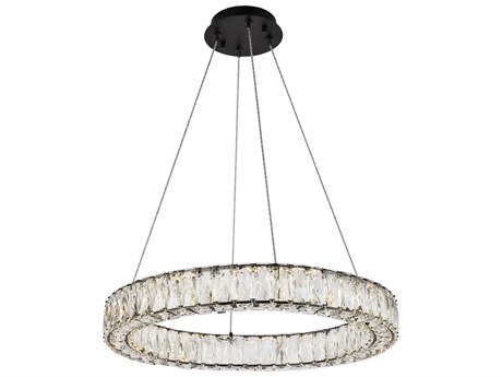 Elegant Lighting Monroe 1-Light Black Crystal LED Drum Pendant