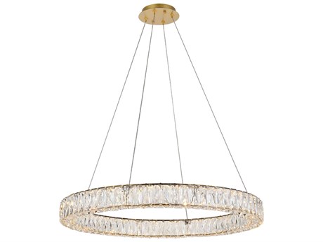 Elegant Lighting Monroe Gold Clear Crystal LED Drum Pendant