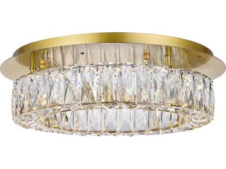 Elegant Lighting Monroe Gold Clear Crystal LED Drum Flush Mount
