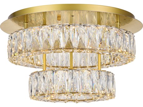 Elegant Lighting Monroe Gold Clear Crystal LED Drum Flush Mount