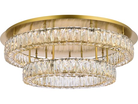 Elegant Lighting Monroe 2-Light Gold Crystal LED Drum Tiered Flush Mount