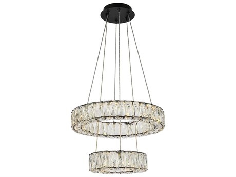 Elegant Lighting Monroe 2-Light Black Crystal LED Drum Tiered Chandelier