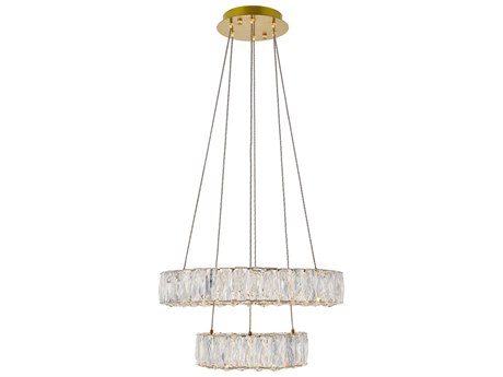 Elegant Lighting Monroe 2-Light Gold Clear Crystal LED Drum Chandelier