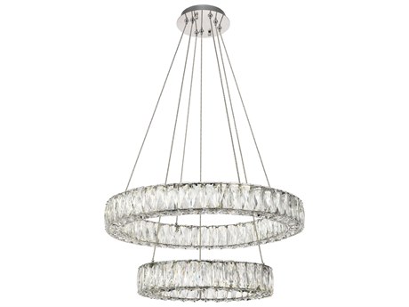 Elegant Lighting Monroe 1-Light Chrome Clear Crystal LED Drum Pendant