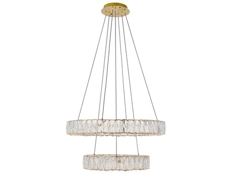 Elegant Lighting Monroe 2-Light Gold Clear Crystal LED Drum Chandelier