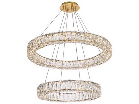 Elegant Lighting Monroe 2-Light Gold Crystal LED Drum Tiered Chandelier