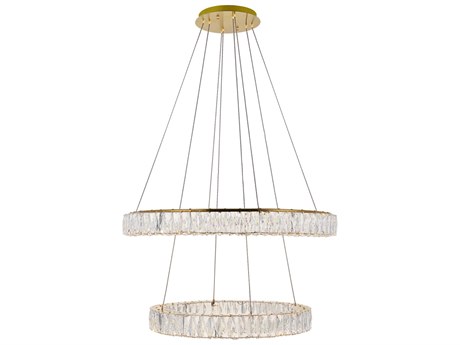 Elegant Lighting Monroe 2-Light Gold Clear Crystal LED Drum Chandelier