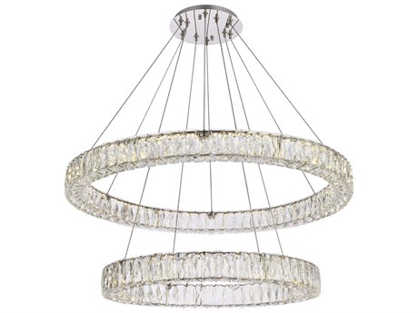 Elegant Lighting Monroe 2-Light Chrome Crystal LED Drum Tiered Chandelier