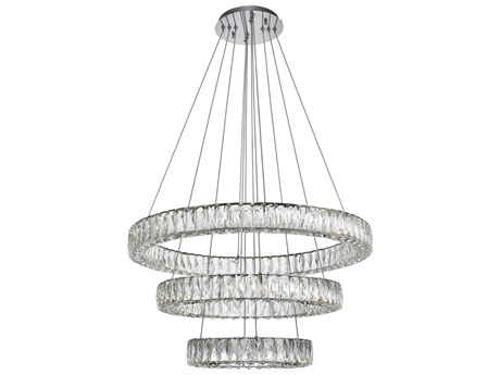Elegant Lighting Monroe 1-Light Chrome Clear Crystal LED Drum Tiered Pendant
