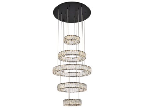 Elegant Lighting Monroe 5-Light Black Crystal LED Drum Tiered Chandelier