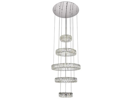 Elegant Lighting Monroe 1-Light Chrome Clear Crystal LED Drum Tiered Pendant