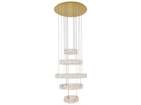 Elegant Lighting Monroe 5-Light Gold Clear Crystal LED Drum Tiered Chandelier