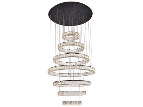 Elegant Lighting Monroe 7-Light Black Crystal LED Drum Tiered Chandelier