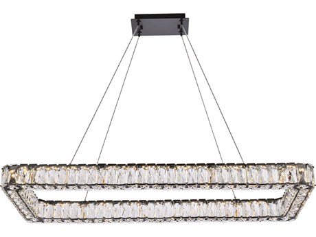 Elegant Lighting Monroe 1-Light Black Crystal LED Linear Island Pendant
