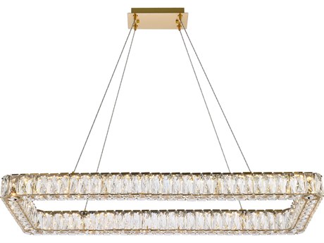 Elegant Lighting Monroe 1-Light Gold Crystal LED Linear Island Pendant