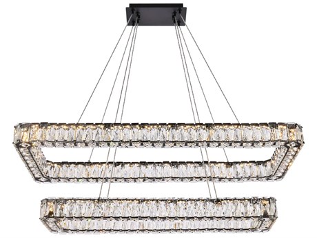 Elegant Lighting Monroe 2-Light Black Crystal LED Linear Tiered Island Pendant