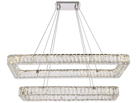 Elegant Lighting Monroe 2-Light Chrome Crystal LED Linear Tiered Island Pendant