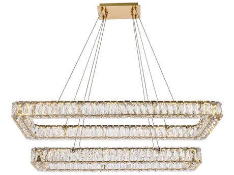 Elegant Lighting Monroe 2-Light Gold Crystal LED Linear Tiered Island Pendant