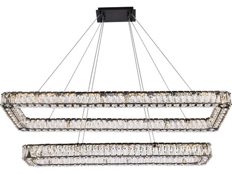 Elegant Lighting Monroe 2-Light Black Crystal LED Linear Tiered Island Pendant