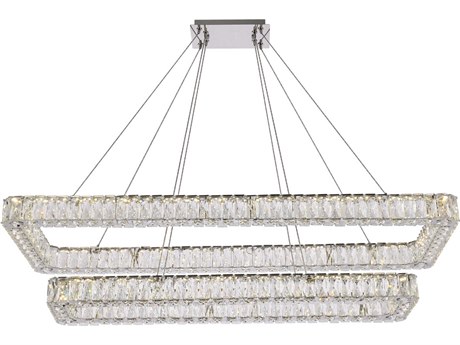 Elegant Lighting Monroe 2-Light Chrome Crystal LED Linear Tiered Island Pendant