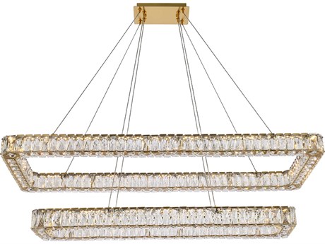Elegant Lighting Monroe 2-Light Gold Crystal LED Linear Tiered Island Pendant