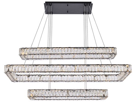 Elegant Lighting Monroe 3-Light Black Crystal LED Linear Tiered Island Pendant
