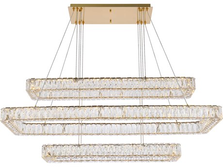 Elegant Lighting Monroe 3-Light Gold Crystal LED Linear Tiered Island Pendant