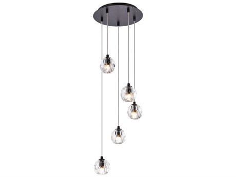 Elegant Lighting Eren 5-Light Black Crystal Glass Geometric Pendant
