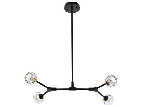 Elegant Lighting Zayne 4-Light Black Crystal Geometric Linear Island Pendant