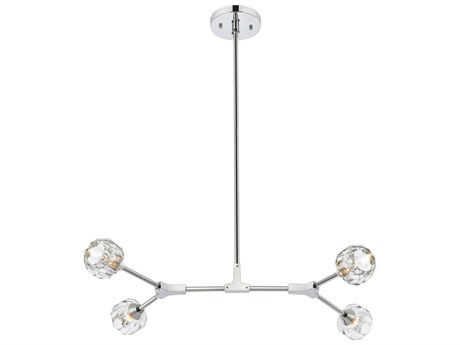 Elegant Lighting Zayne 4-Light Chrome Crystal Geometric Linear Island Pendant