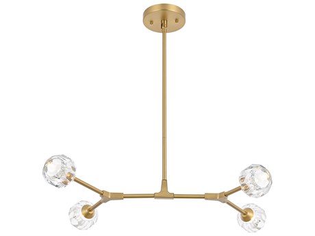 Elegant Lighting Zayne 4-Light Gold Crystal Geometric Linear Island Pendant