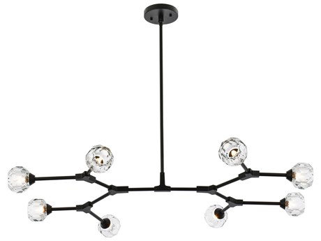 Elegant Lighting Zayne 8-Light Black Crystal Geometric Linear Island Pendant