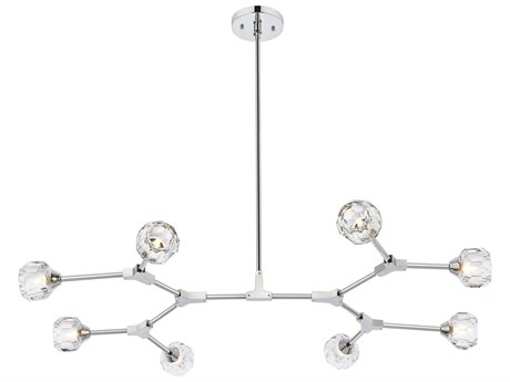Elegant Lighting Zayne 8-Light Chrome Crystal Geometric Linear Island Pendant
