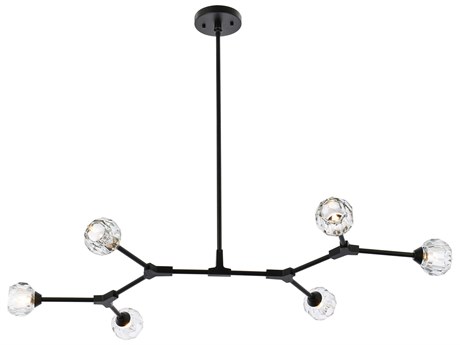 Elegant Lighting Zayne 6-Light Black Crystal Geometric Linear Island Pendant