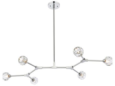 Elegant Lighting Zayne 6-Light Chrome Crystal Geometric Linear Island Pendant