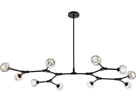 Elegant Lighting Zayne 10-Light Black Crystal Geometric Linear Island Pendant