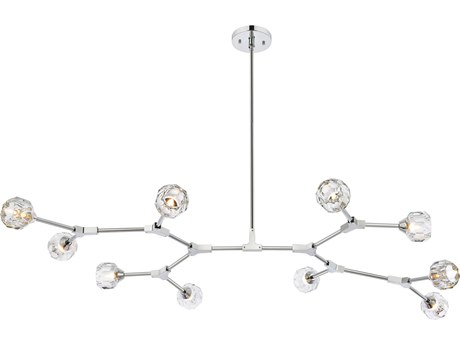 Elegant Lighting Zayne 10-Light Chrome Crystal Geometric Linear Island Pendant