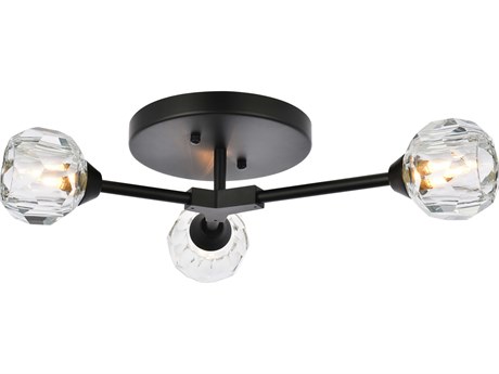 Elegant Lighting Zayne 3-Light Black Crystal Geometric Linear Semi Flush Mount