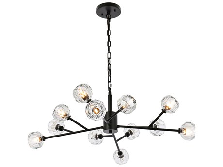 Elegant Lighting Graham 12-Light Black Crystal Geometric Pendant